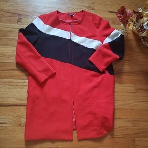 Alfani Women red,white & black color block dress/jacket Large zip front business